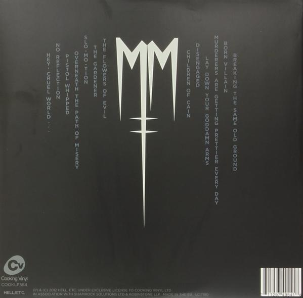 Schwarzes Albumcover mit weißem MM-Logo und Songtiteln.