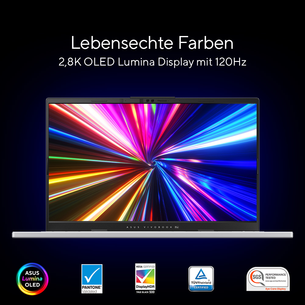 Ein Laptop mit farbenfrohem Bildschirm. Der Bildschirm hat ein regenbogenartiges Farbschema.