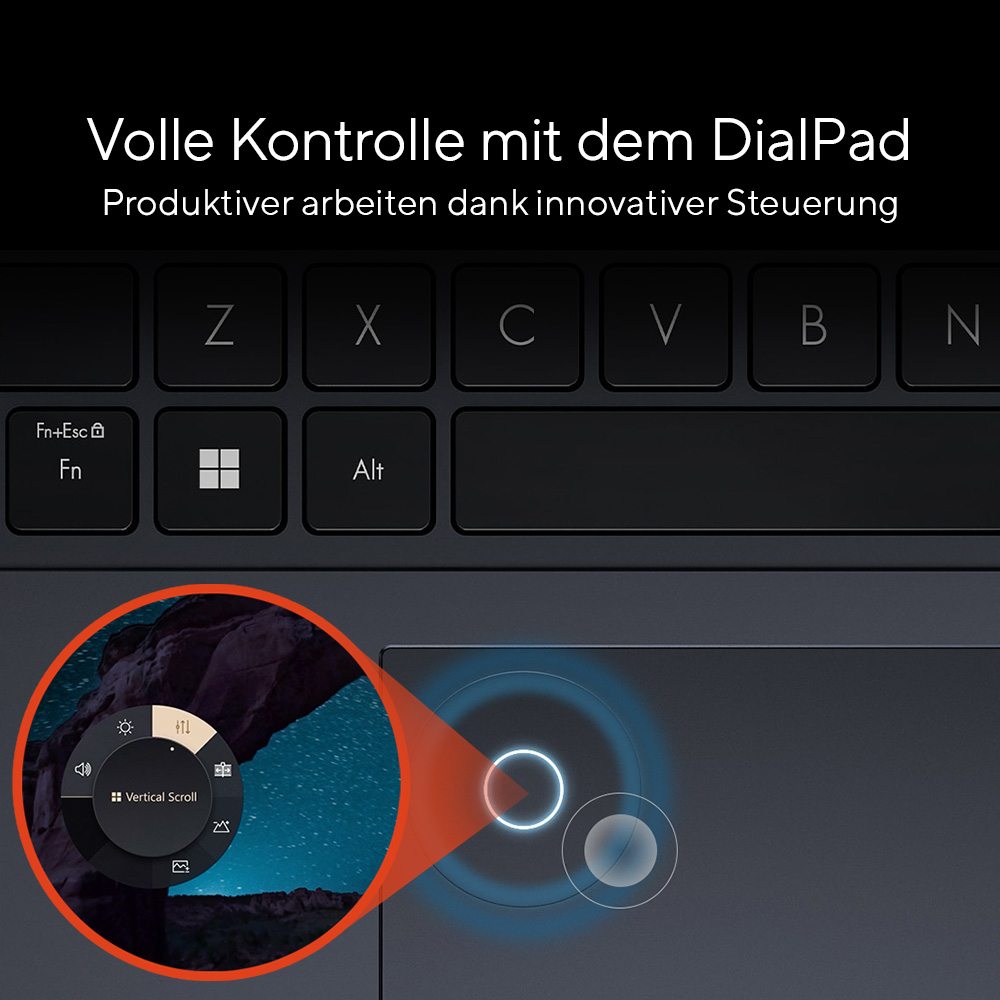 Nahaufnahme einer Laptop-Tastatur, wobei ein Ziffernblock hervorgehoben ist. Der Ziffernblock bietet eine vertikale Scrollfunktion.