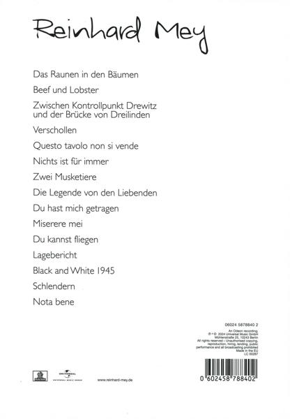 Notenblatt mit Songtexten und Credits für Reinhard Mey.