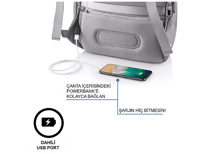 XD DESIGN Bobby Soft Usb Şarj Girişli Suya Dayanıklı Hırsızlık