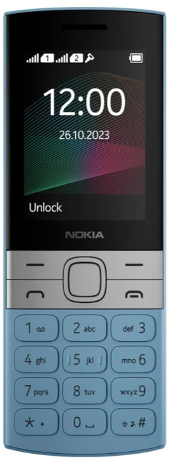 Jasnoniebieski telefon Nokia z wyświetlaczem.