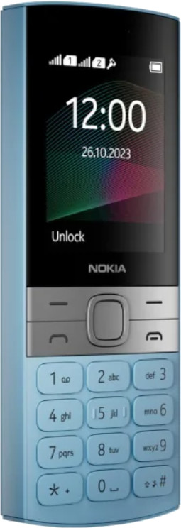 Niebieski telefon Nokia z ekranem wyświetlającym godzinę i datę.