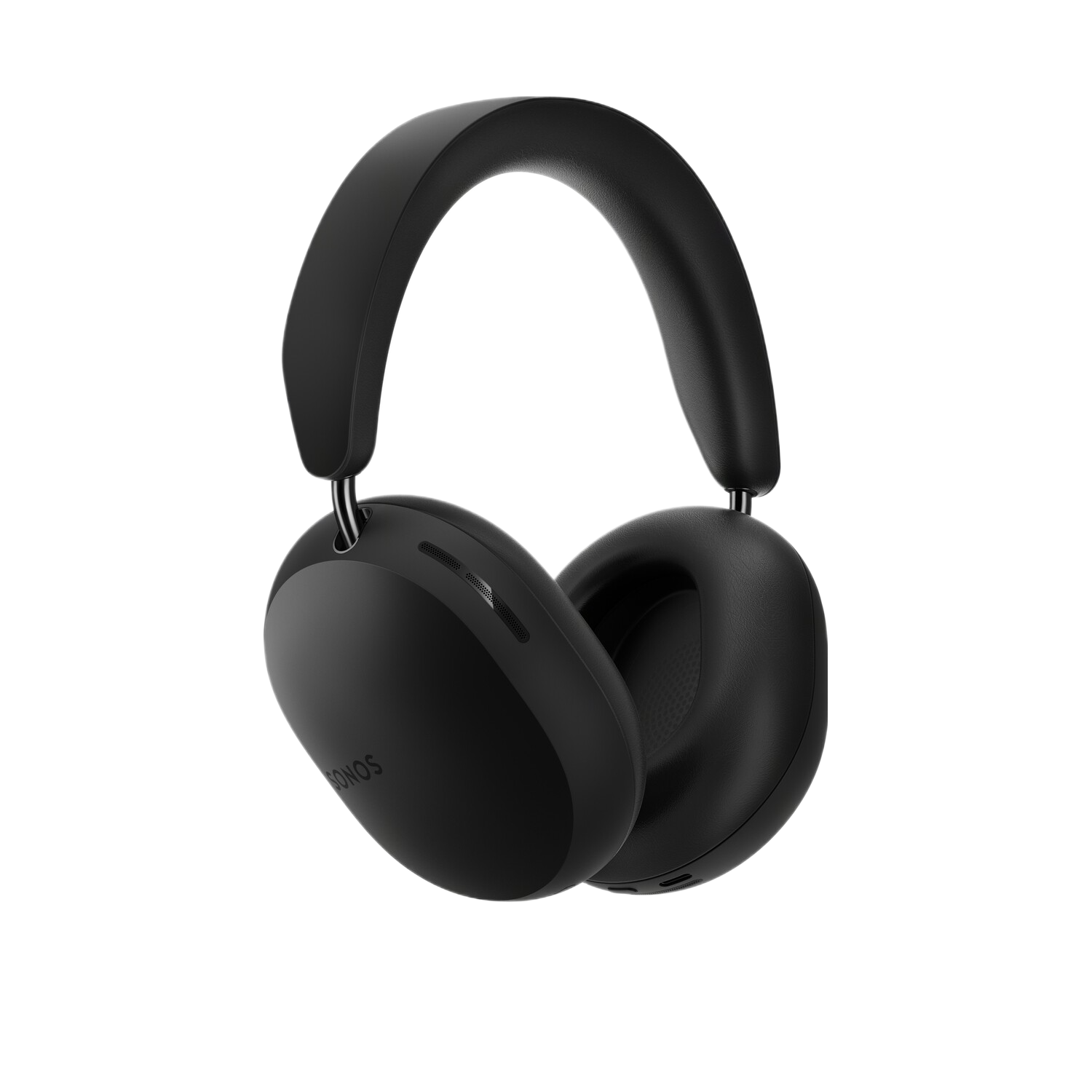 Black Sonos headphones on a black background. The headphones have a curved headband.