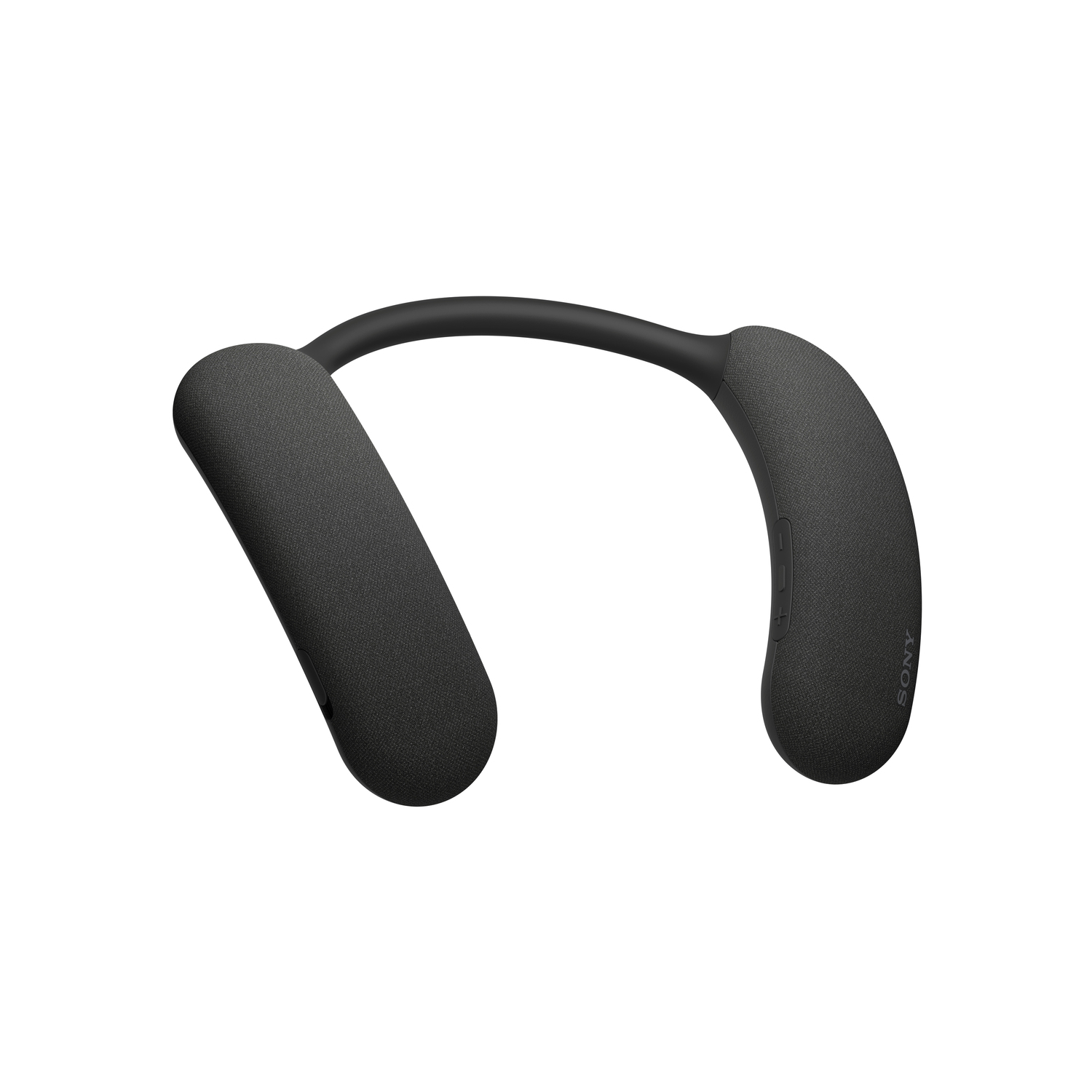 Casque de type tour de cou noir. Le design comporte deux écouteurs ovales reliés par une bande.