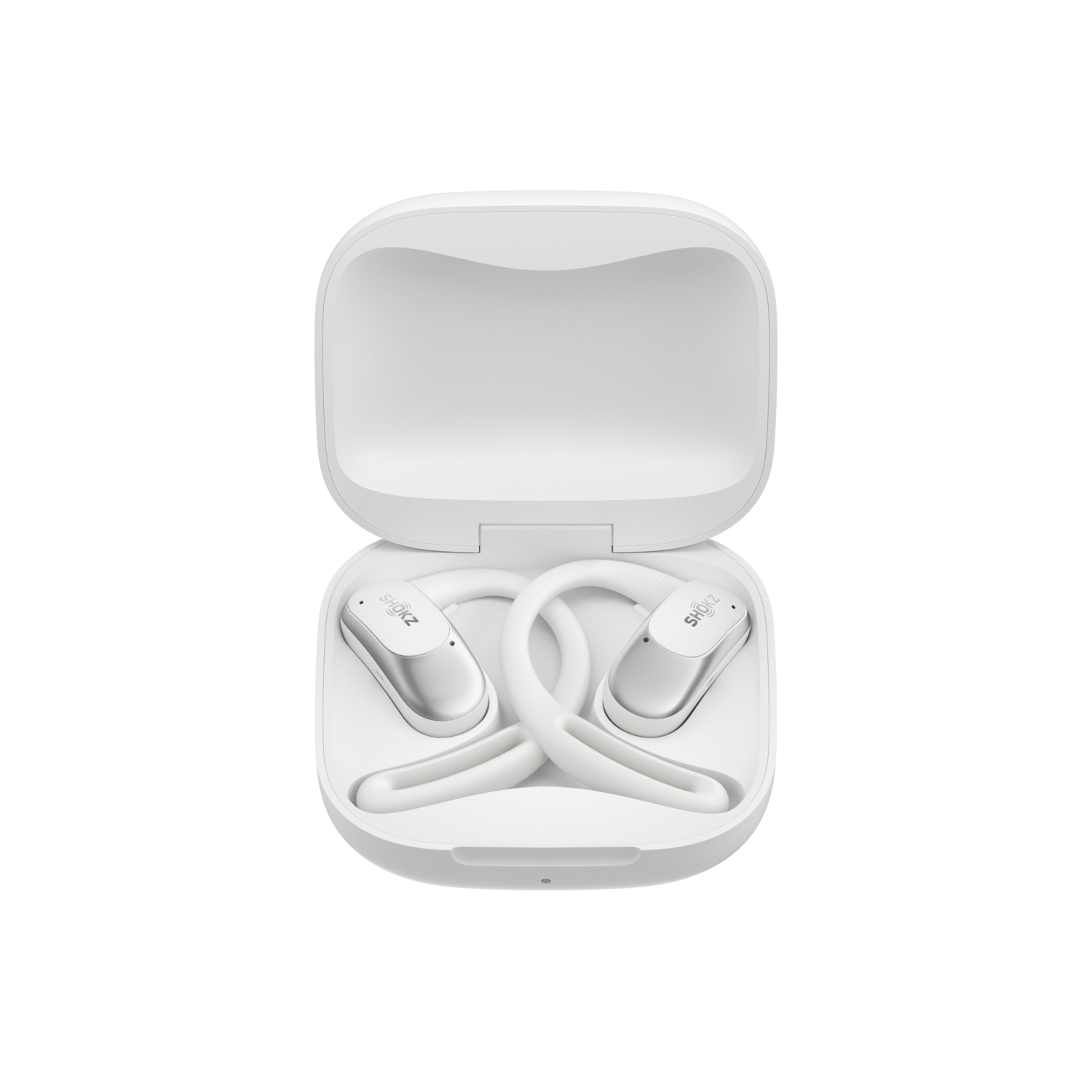 An exploded view of pink wireless earbuds showing internal components.