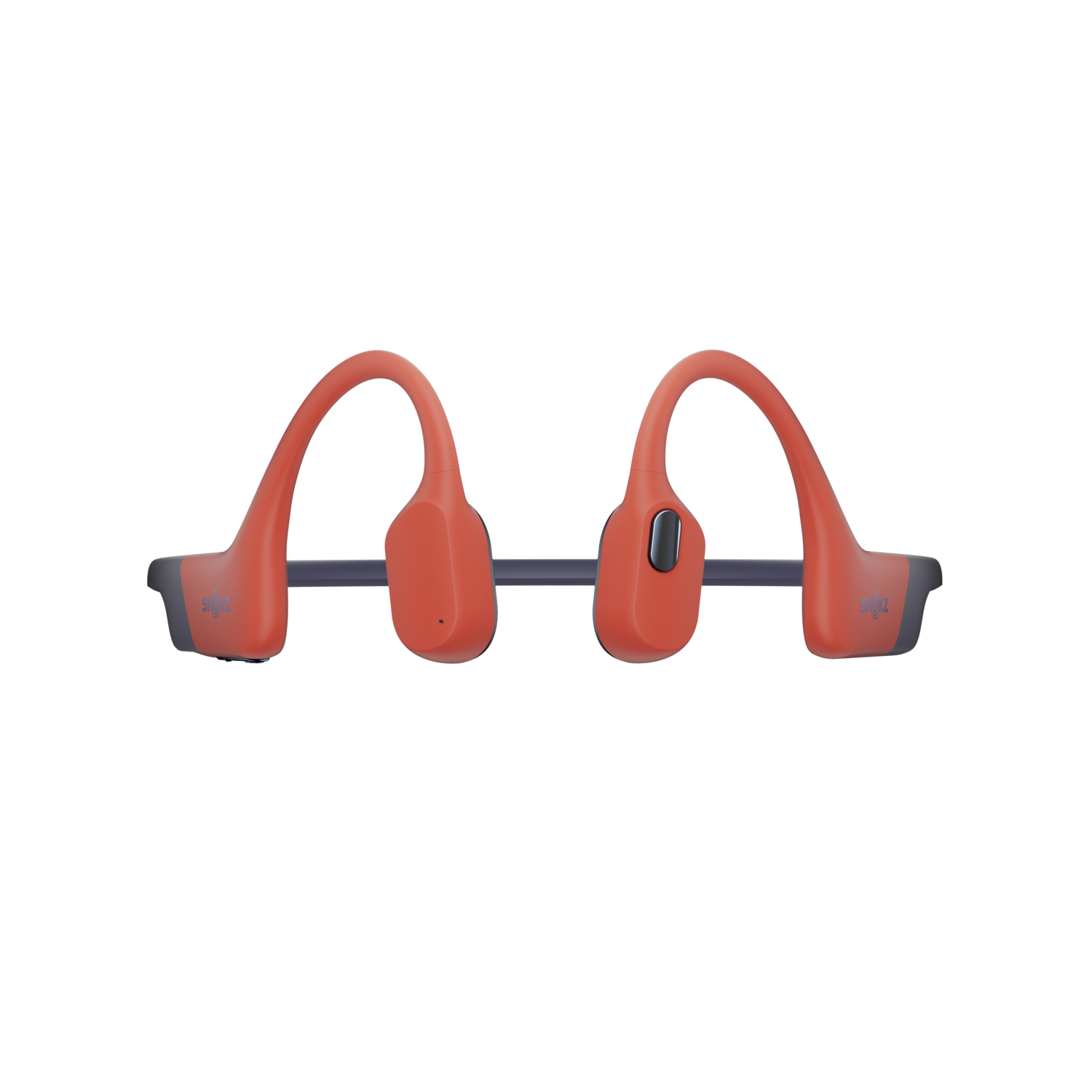 Orange bone conduction headphones. They have ear hooks and a neckband, designed for open-ear listening.