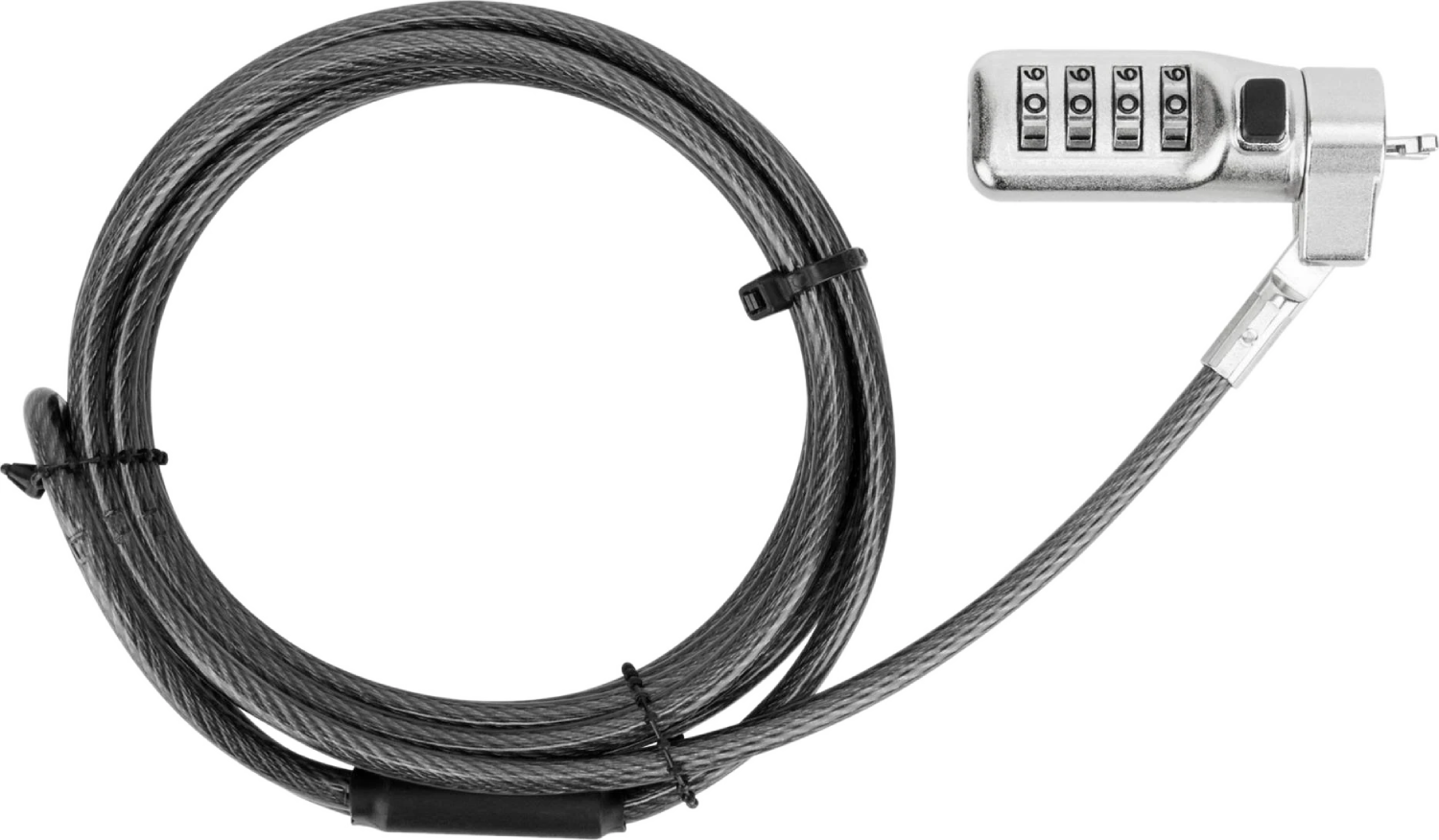 Candado de cable, cable enrollado y cerradura de combinación, negro.