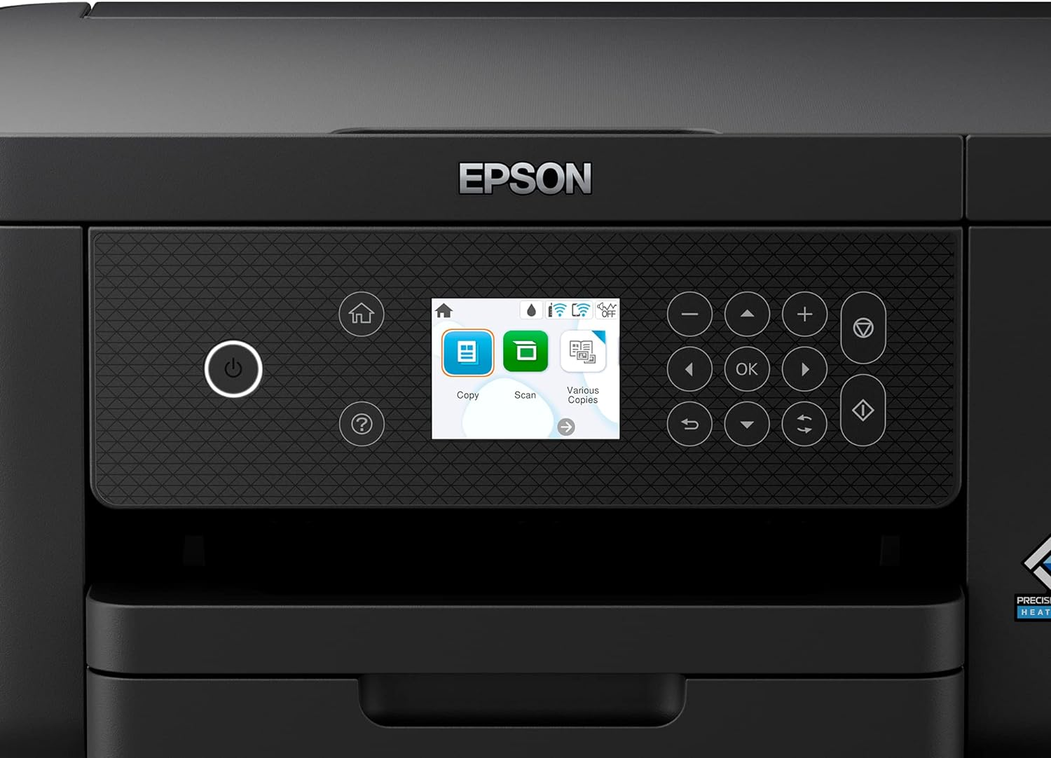 Un panel de control de impresora Epson con pantalla y botones.
