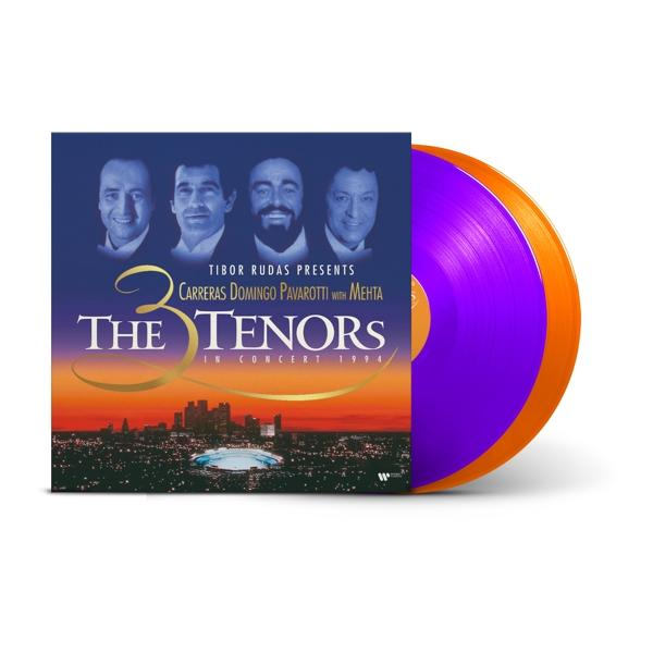 A "The 3 Tenors in Concert 1994" album borítója, négy arccal és két lila/narancs vinyllel.