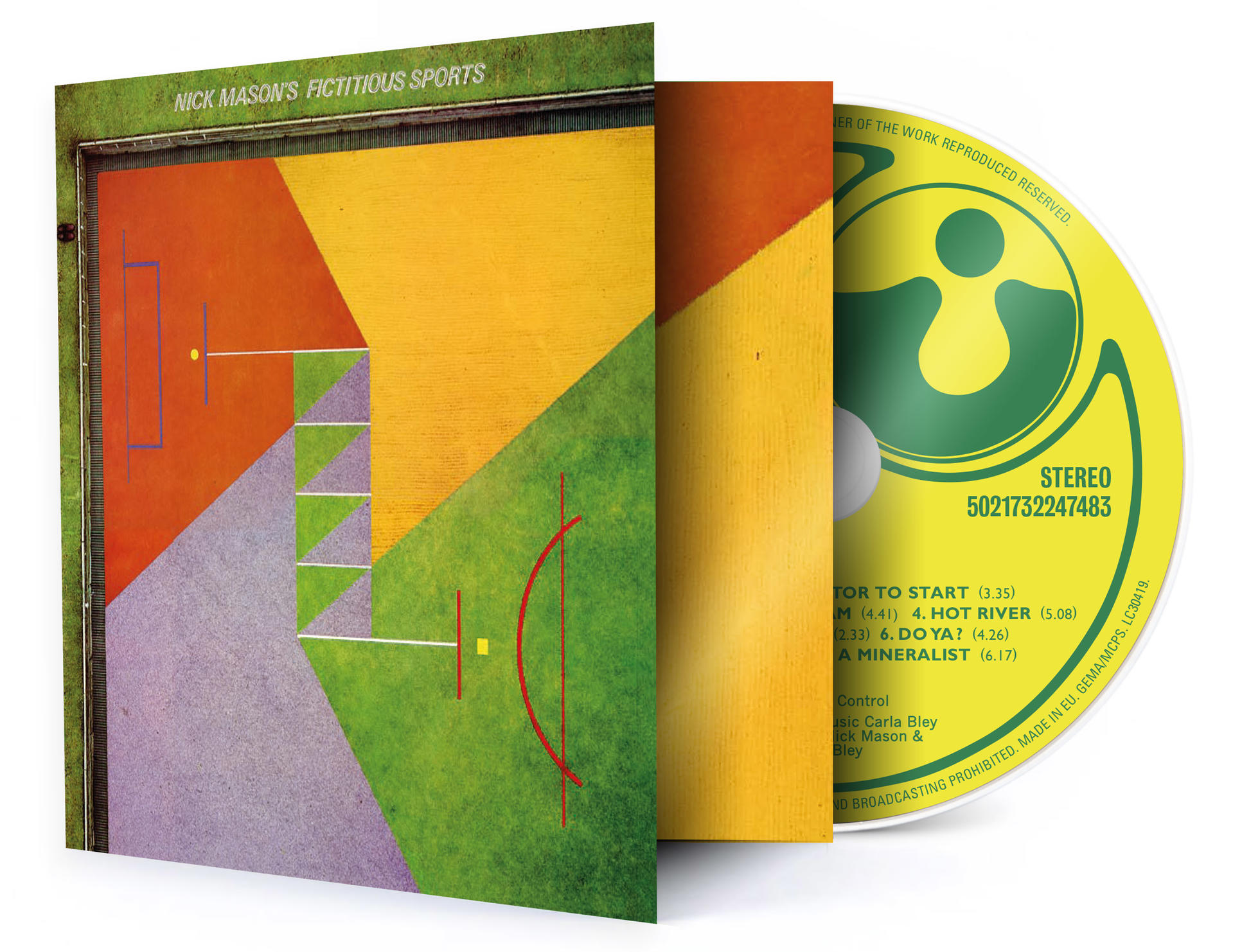 Album borító színes mező dizájnnal és CD-vel. A CD látható, a számok listájával.