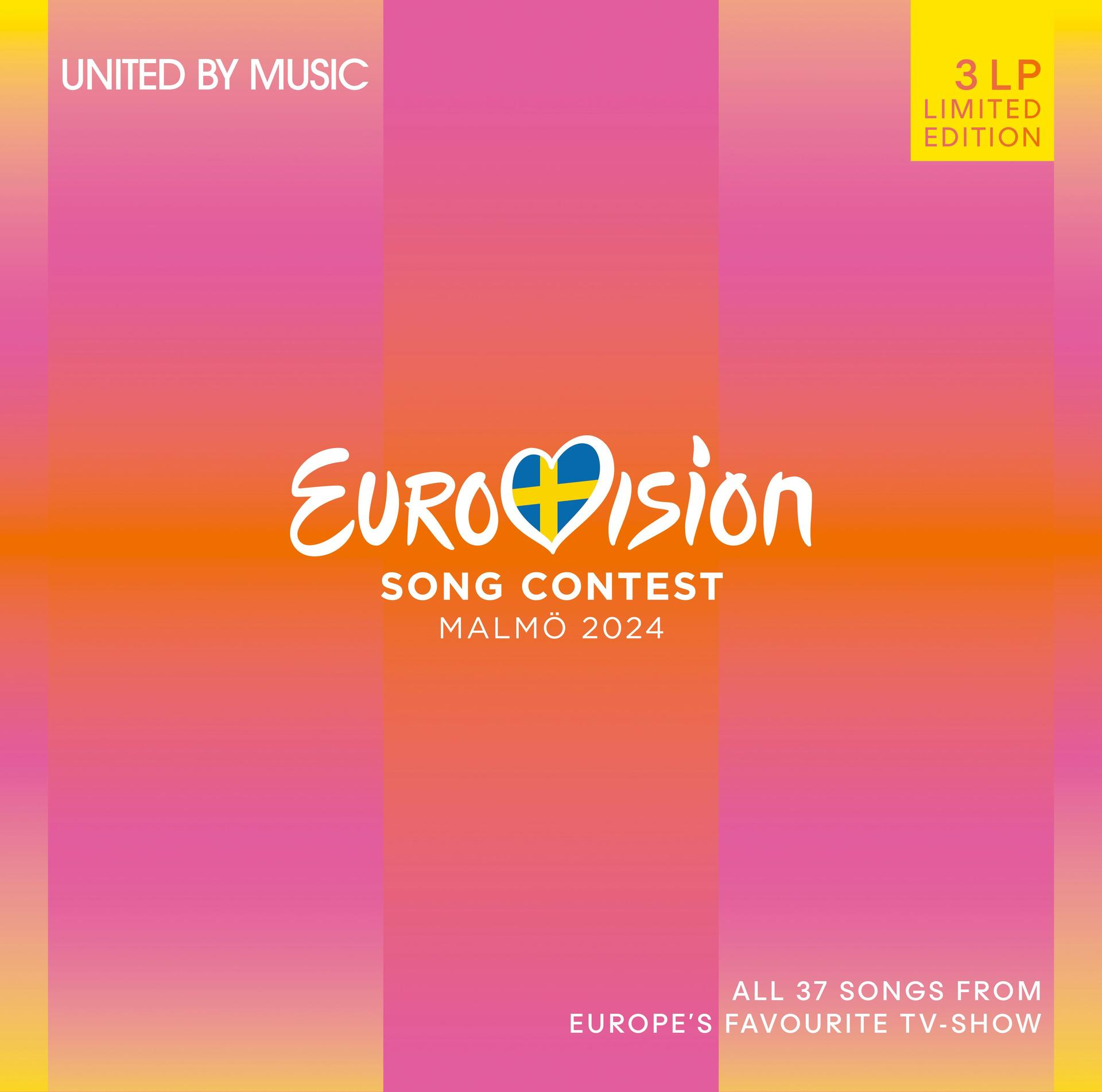 Eurovision Song Contest 2024 logó rózsaszín és narancssárga színátmenetes háttéren, szöveggel.