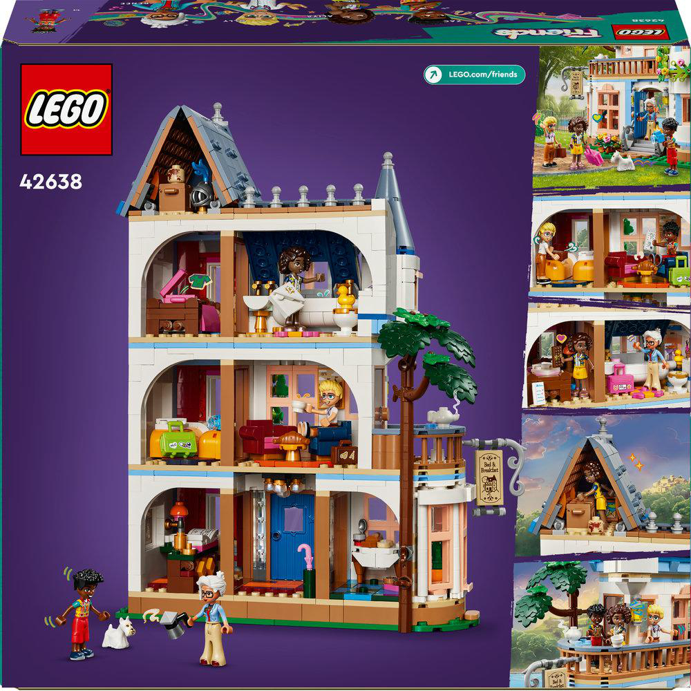 LEGO Friends Set, mehrstöckiges Haus mit Minifiguren und detaillierten Innenszenen.