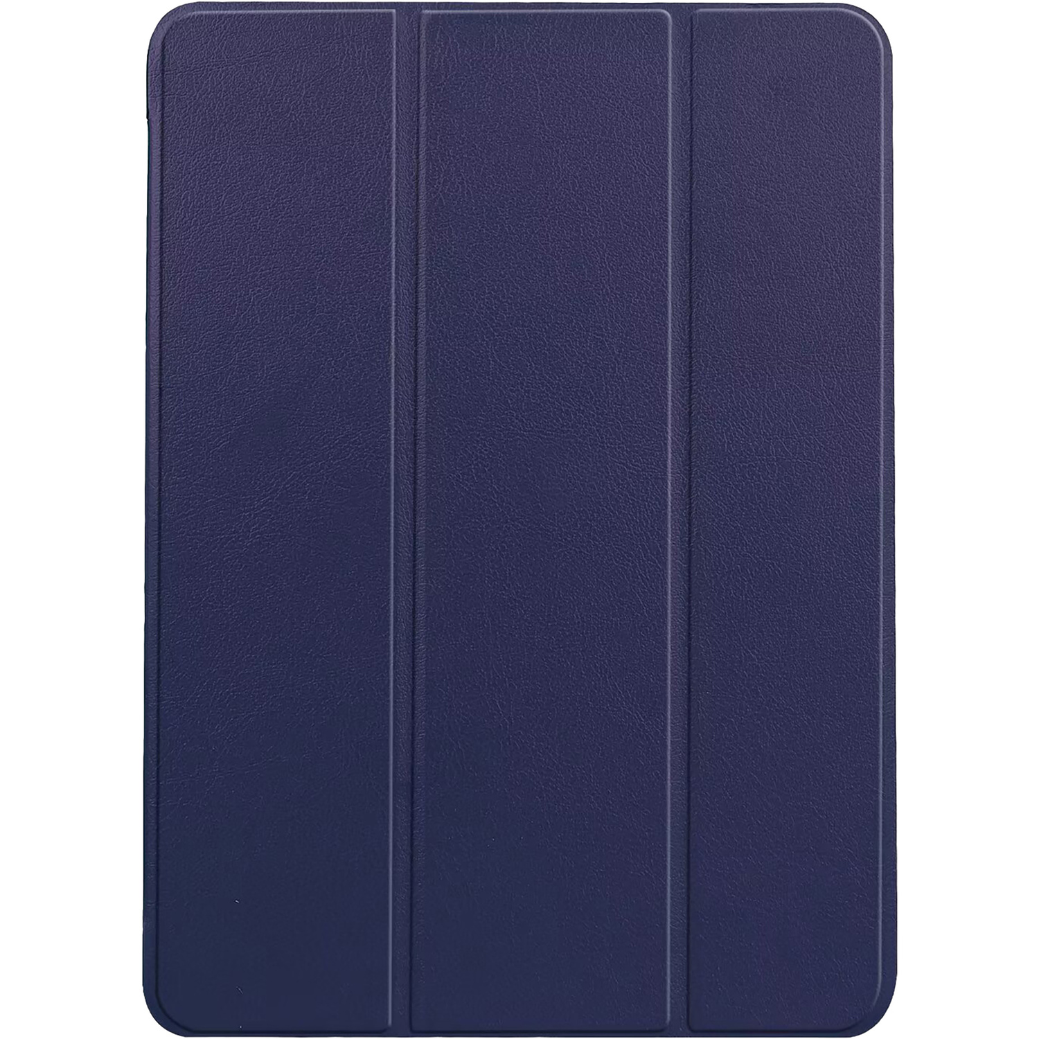 Dark blue tablet case. It is closed and has a textured surface.