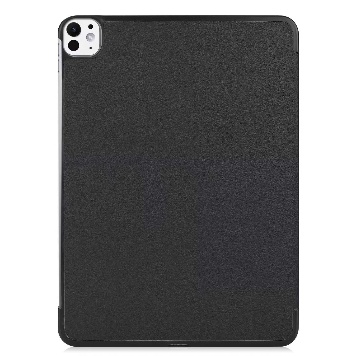 A black tablet's back with a camera and a leather texture.