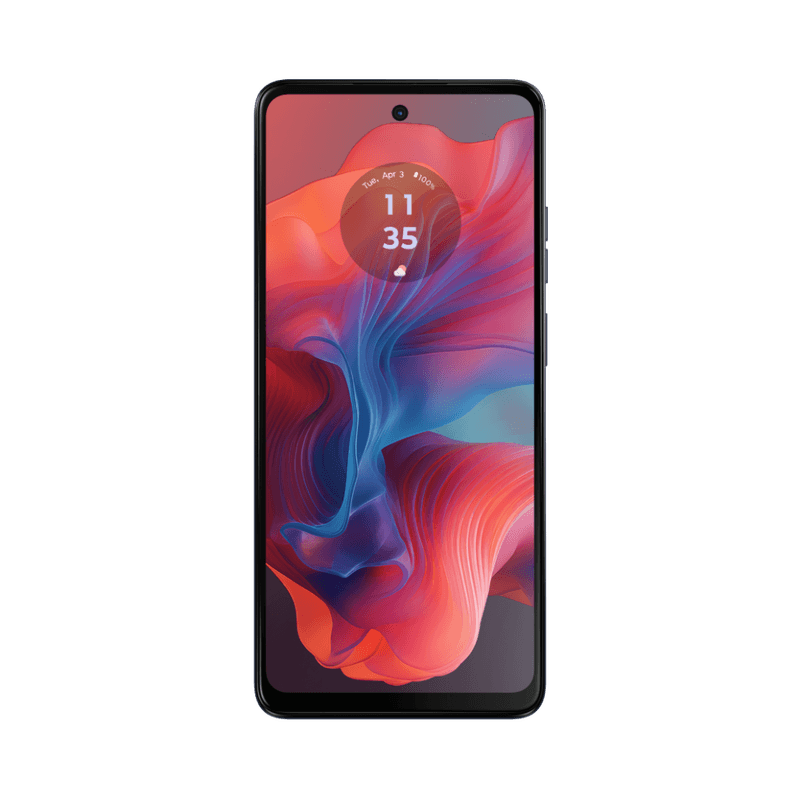 Smartphone mit farbenfrohem, abstrakten Design auf dem Bildschirm. Zeit- und Batteriestatus sichtbar.