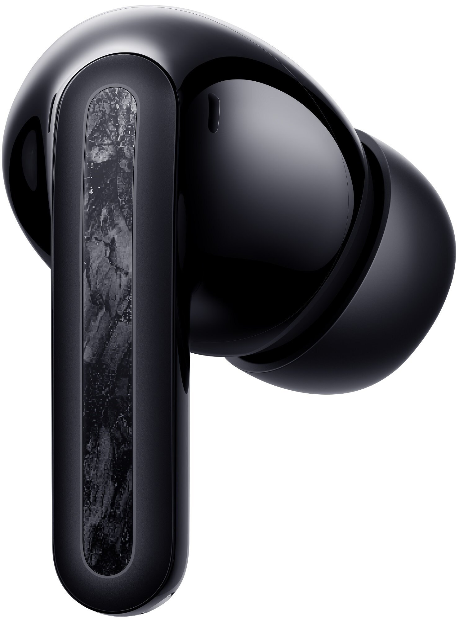 Zbliżenie czarnej, bezprzewodowej słuchawki dousznej.