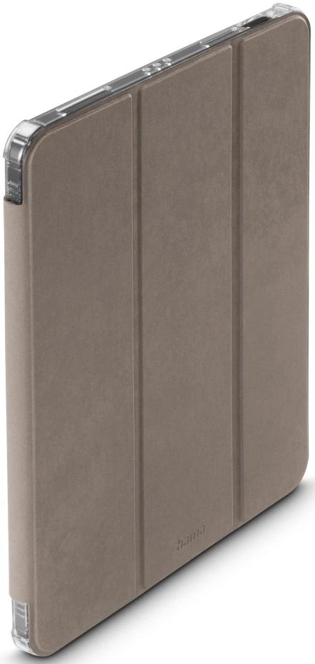 Una cover per tablet in posizione chiusa con trama marrone.