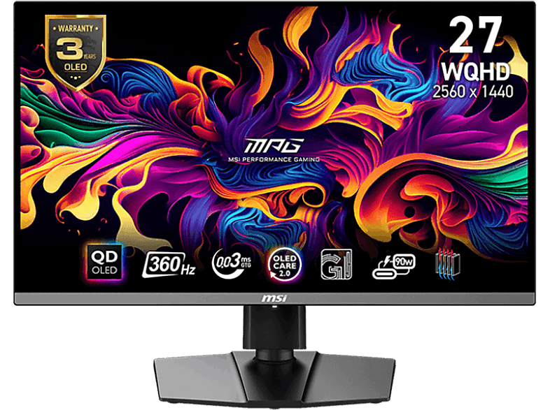 MSI MPG 271QRX QD-OLED, 26.5 , WQHD, 0.03 ms, 360 Hz, FreeSync Premium Pro, USB-C , Negro