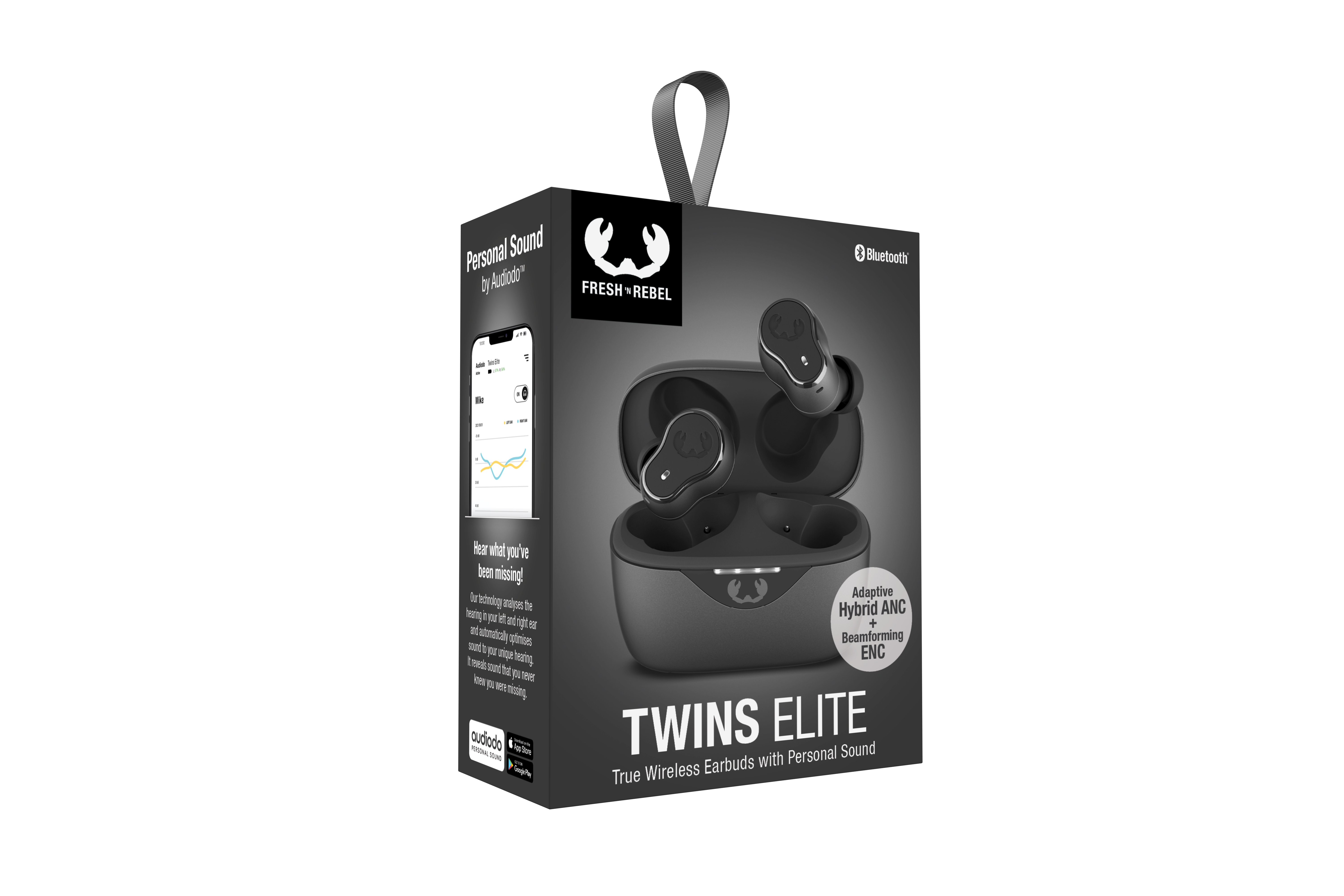 Fresh Rebel Twins Elite kulakl ıkların siyah kutusu, kulaklıklar kutunun içinde.