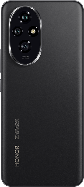 Egy fekete HONOR telefon hátlapja kamerával és HONOR AI Matrix felirattal.