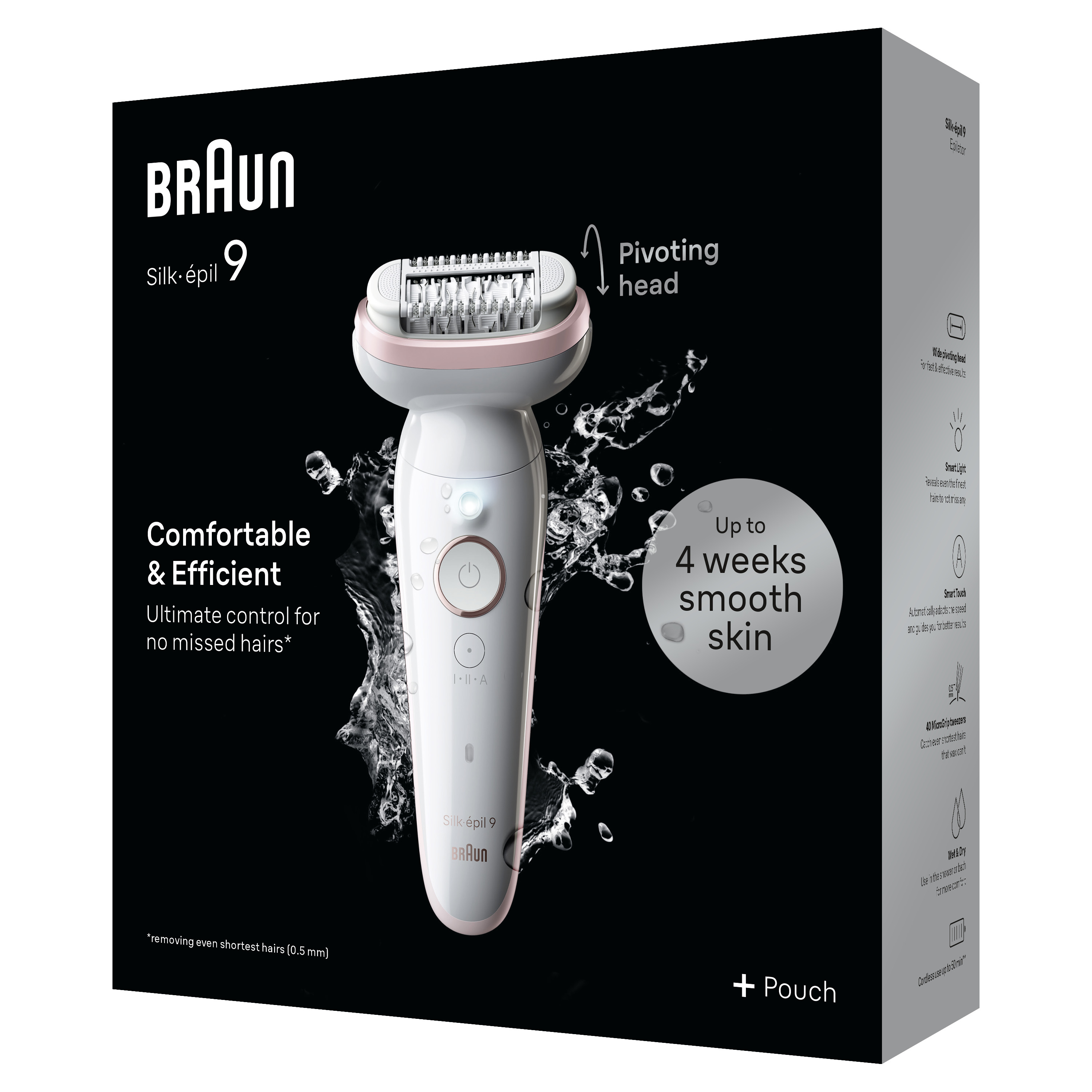 Depilator Braun Silk-épil 9 w pudełku. Ma obrotową głowicę.