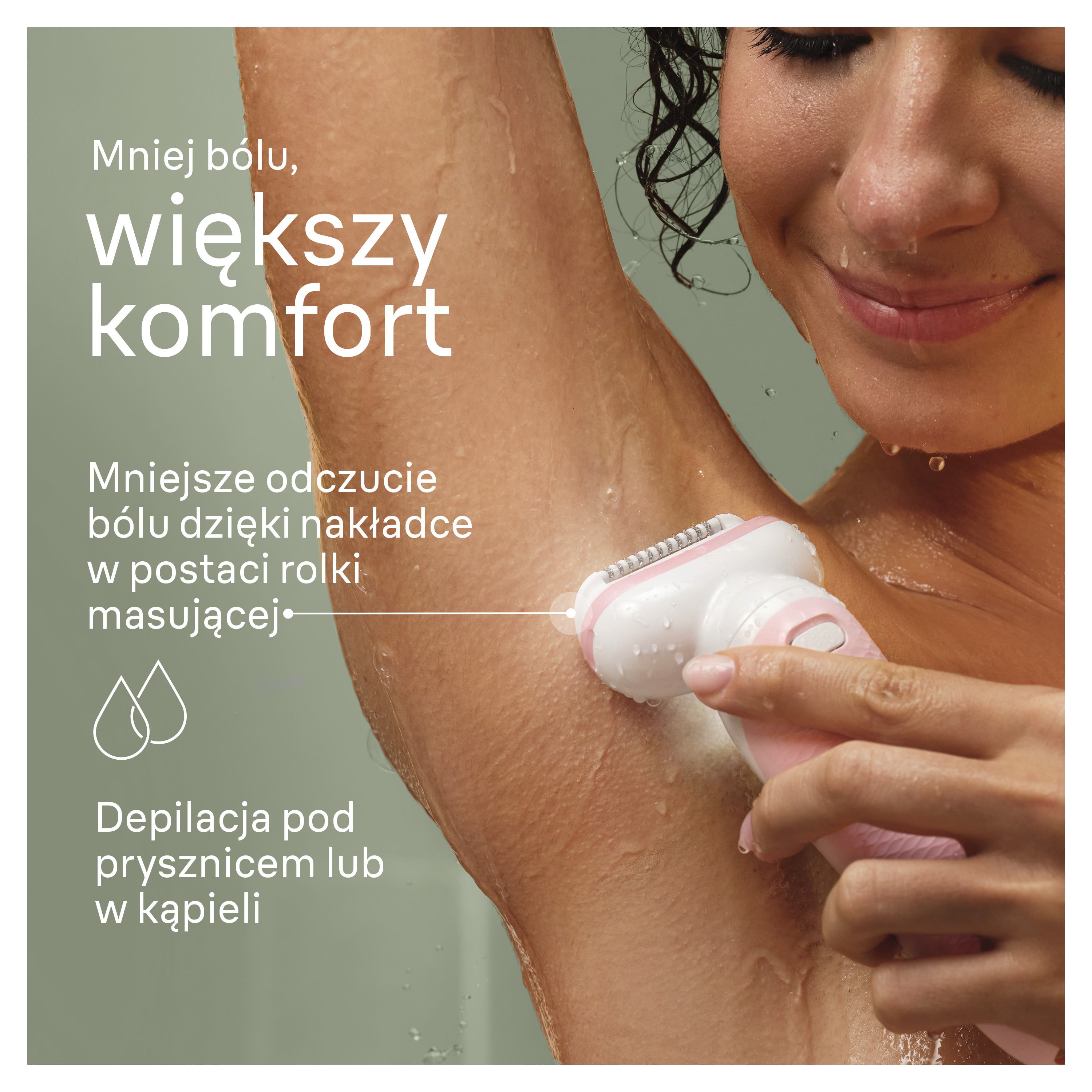 Kobieta goląca pachy, ukazująca komfort z rolą.