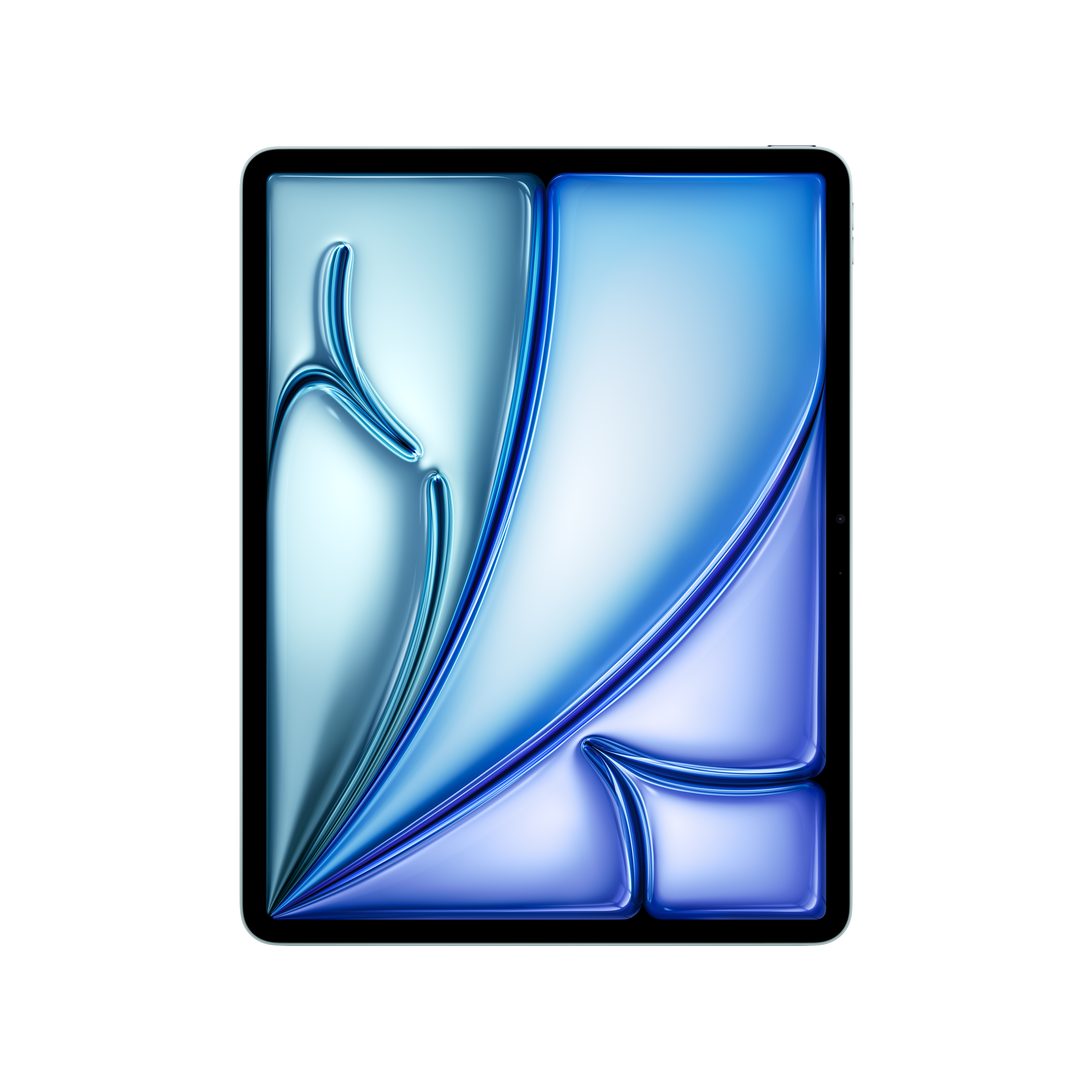 Ekranında mavi ve mor soyut bir tasarım bulunan bir iPad.