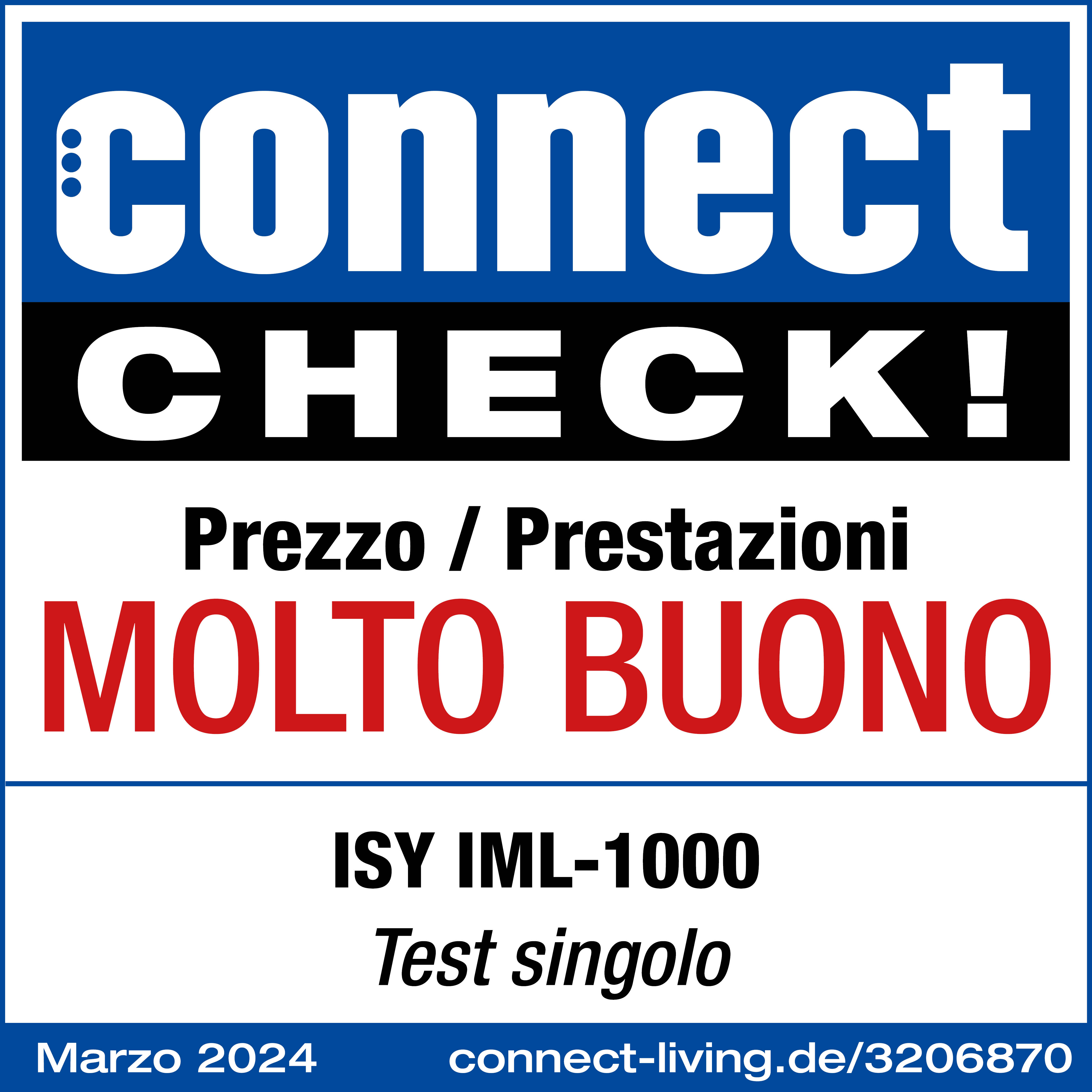 Un panneau blanc et bleu avec du texte en anglais et en italien, avec le texte 'MOLTO BUONO'.