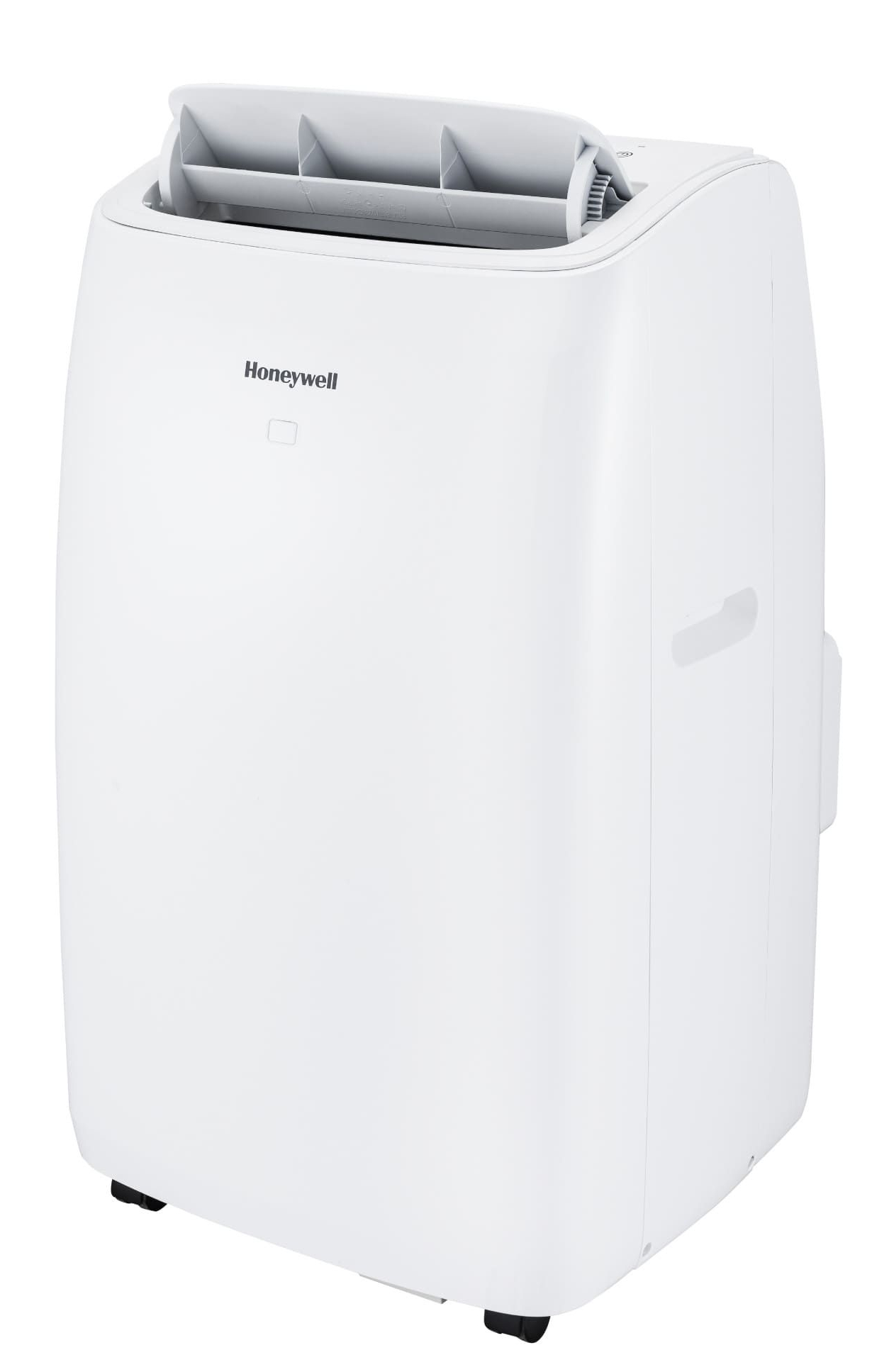 Biała przenośna jednostka klimatyzacyjna Honeywell z żaluzjami na górze.
