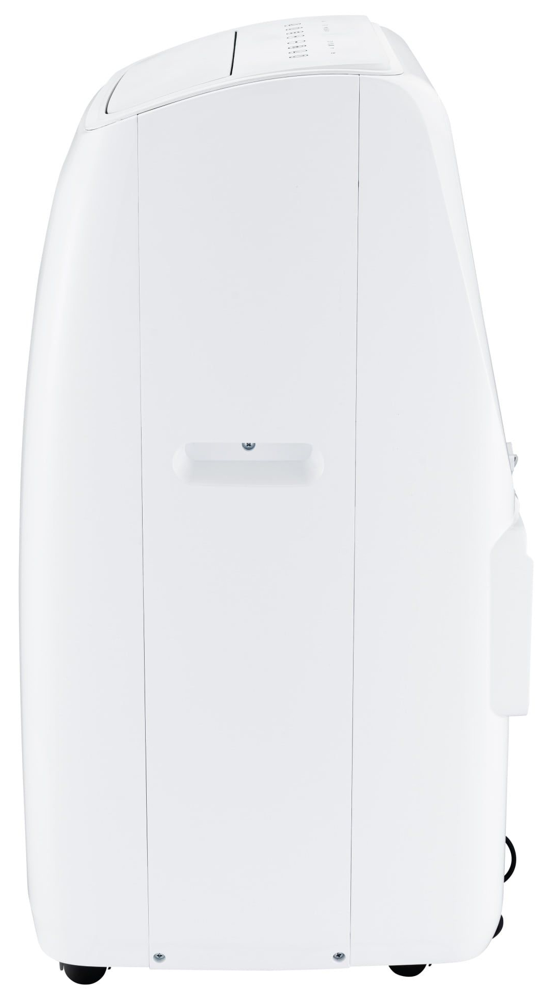 Biała przenośna klimatyzacja z uchwytem i kółkami.