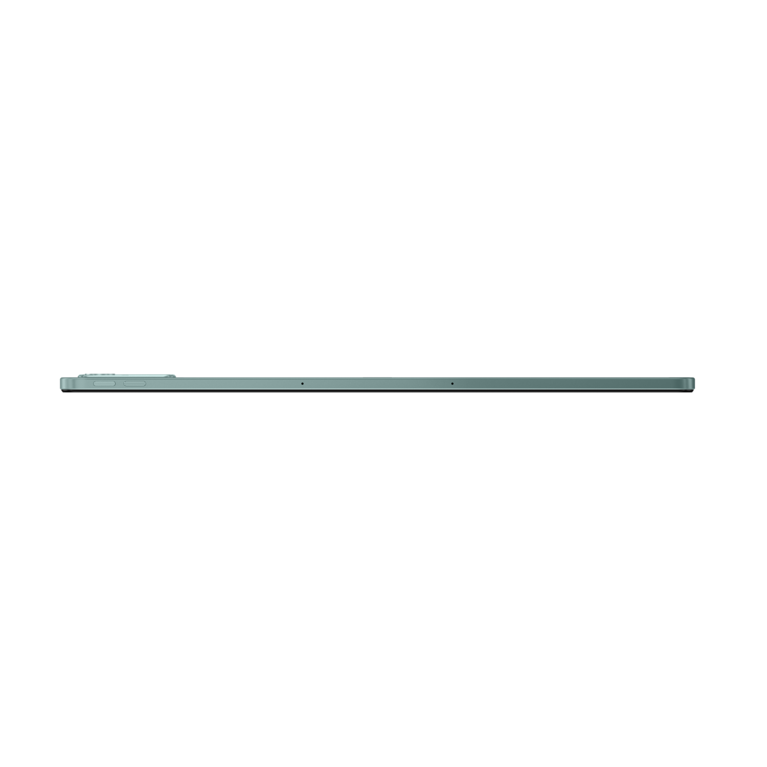 A tablet, seen from the side, is a light green color, with a black background.