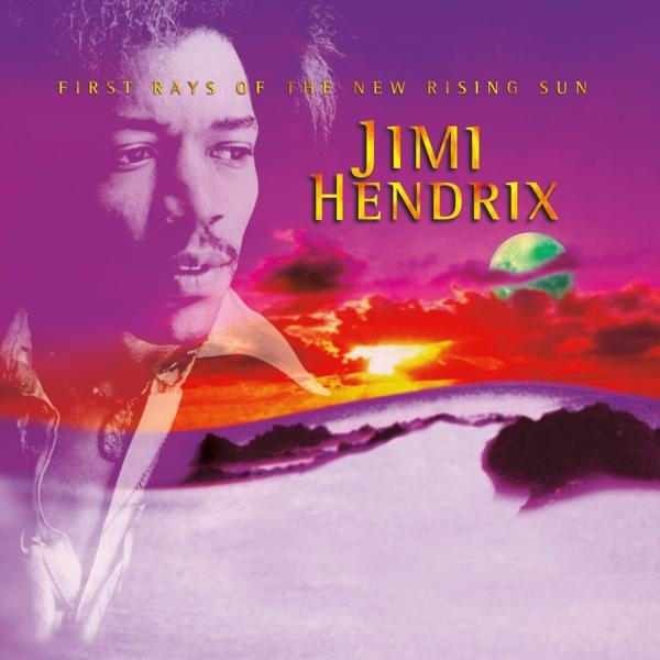 Jimi Hendrix album borítója, lila ég, nap a háttérben és hold.