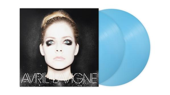 Avril Lavigne albumborító. A háttér fekete, a bakelit kék.