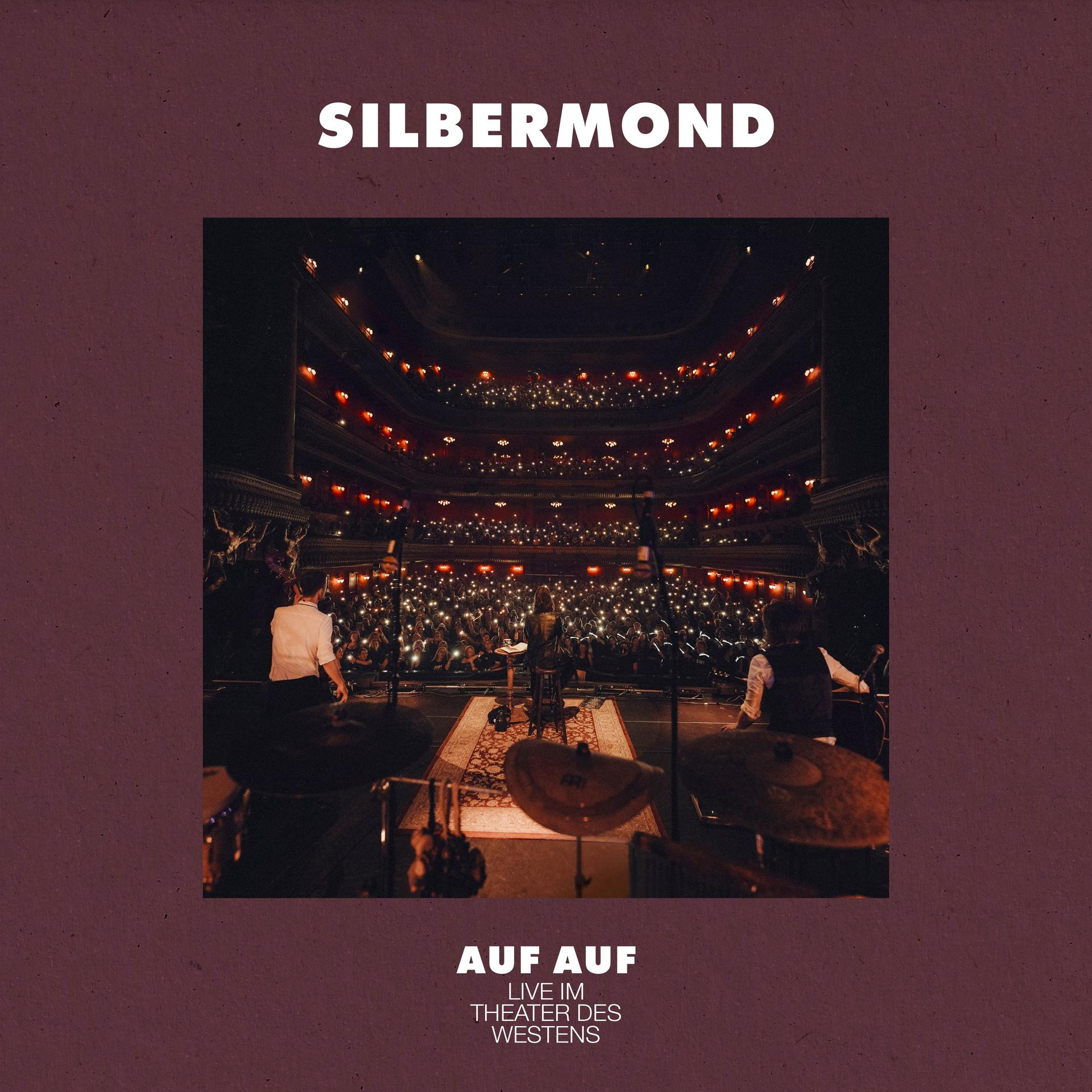 Albumcover einer Live-Aufführung in einem Theater. Die Band steht auf der Bühne, das Publikum im Hintergrund.
