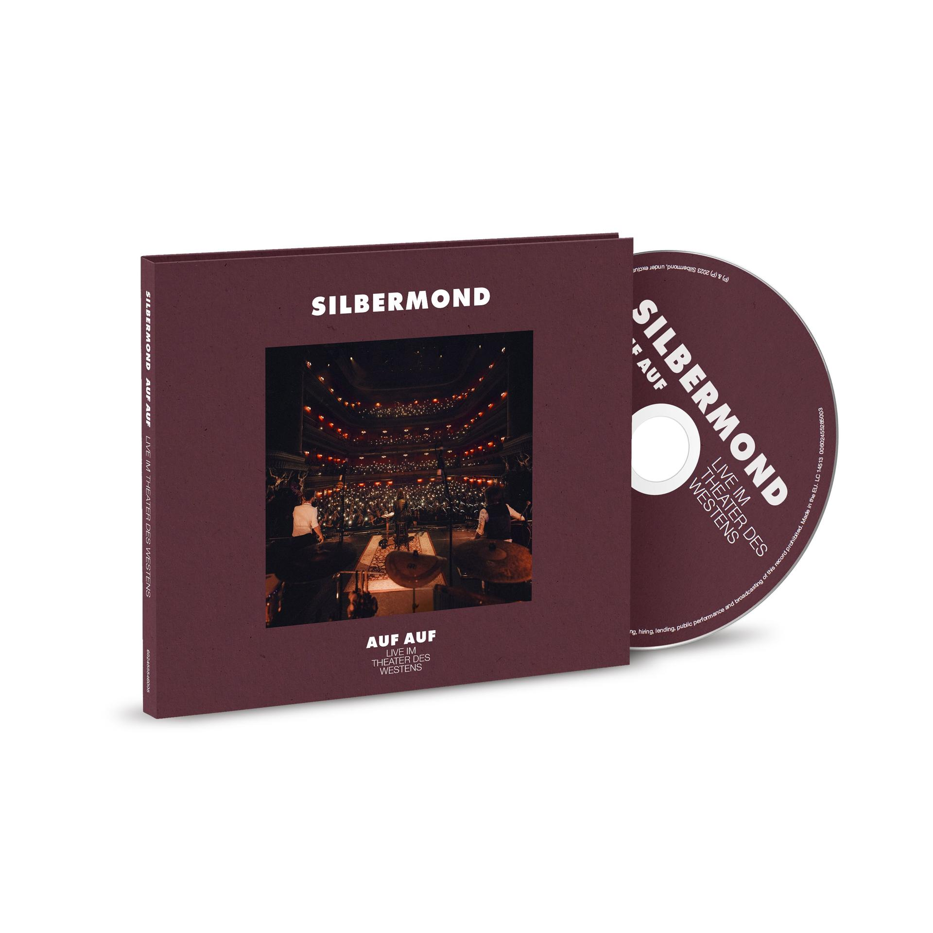 CD-Album mit dem Text 'SILBERMOND' und 'AUF AUF' auf dem Cover und der CD.