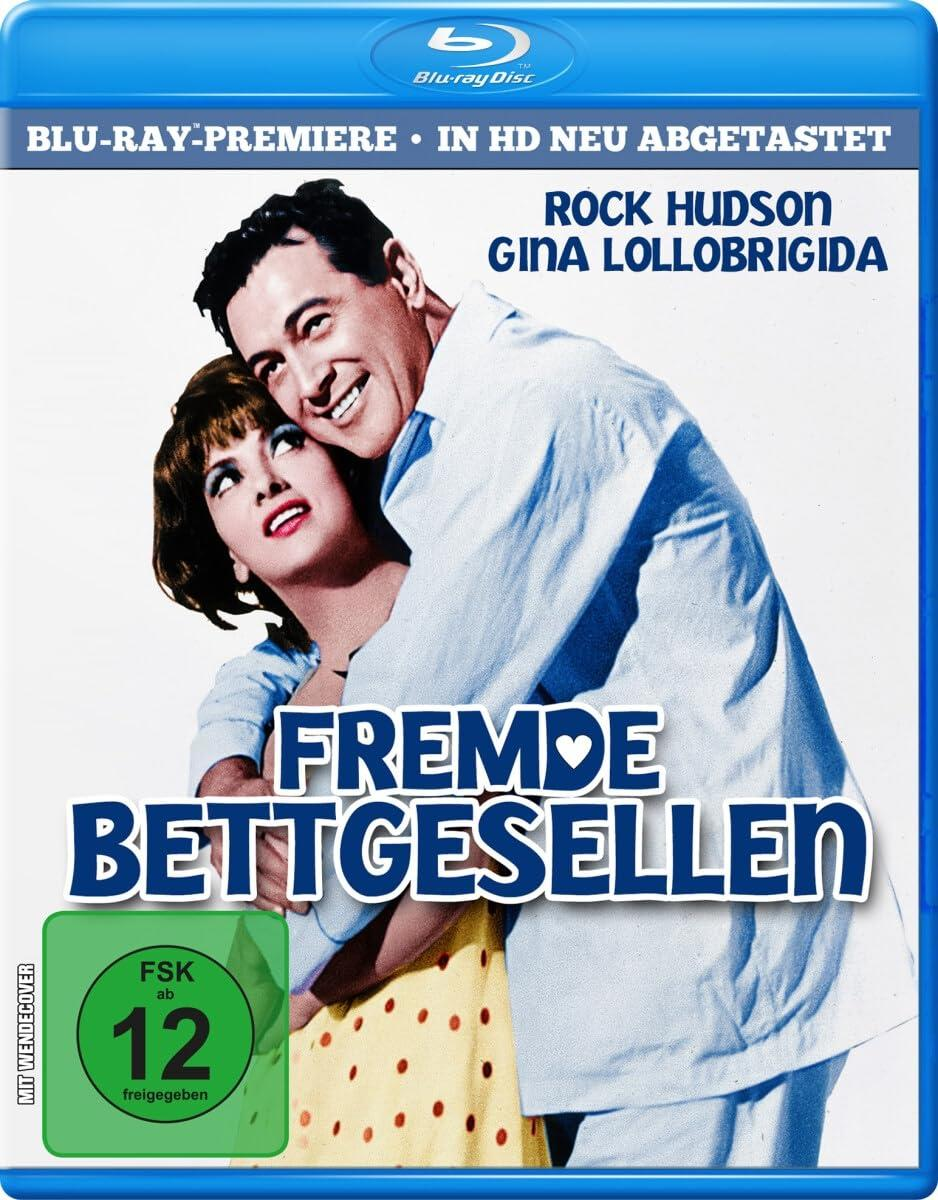 Filmcover: Mann umarmt Frau, Text "FREMDE BETTGESELLEN".