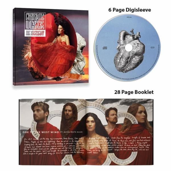 Albumcover mit CD und Booklet einer Frau in rotem Kleid.