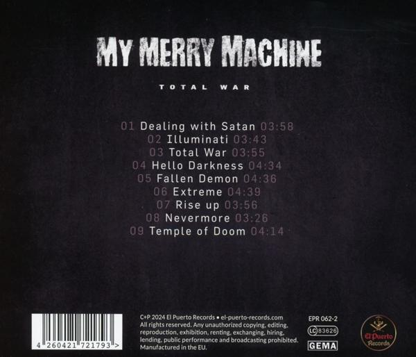 Rückseite einer CD mit Songtiteln und Credits. Schwarzer Hintergrund, weißer Text.
