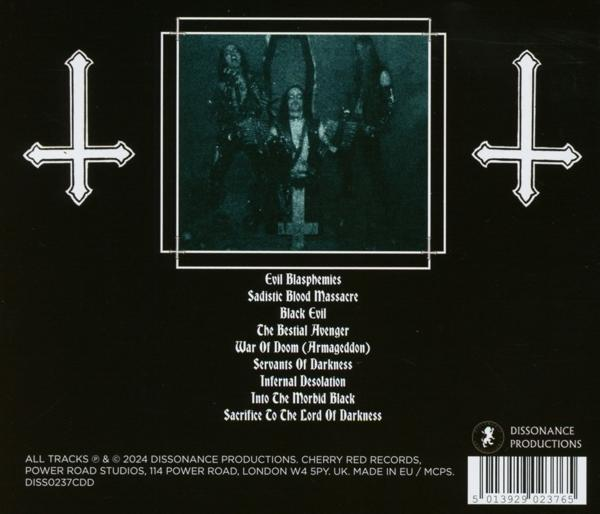 Albumcover mit schwarzem Hintergrund. Enthält eine Gruppe von Menschen und eine Liste der Titel.