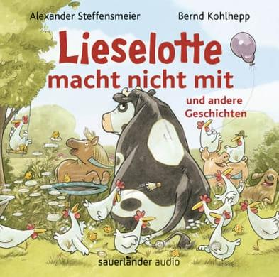 Buchcover mit Kuh, Hühnern und einem Pferd. Ein Ballon ist im Hintergrund.