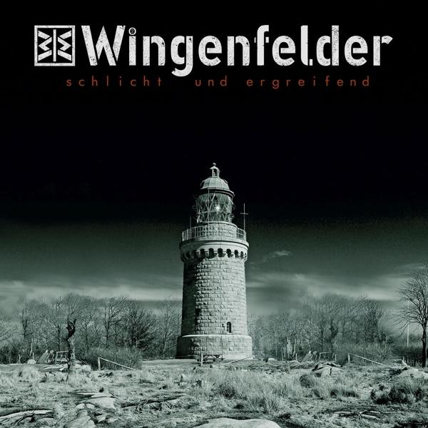 Albumcover: Leuchtturm auf Felsen, schwarzer Himmel, Text 'Wingenfelder' und 'schlicht und ergreifend'.