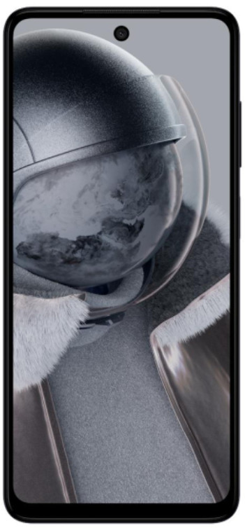 Czarny smartfon z ekranem, który pokazuje astronautę w skafandrze kosmicznym. Szare tło.