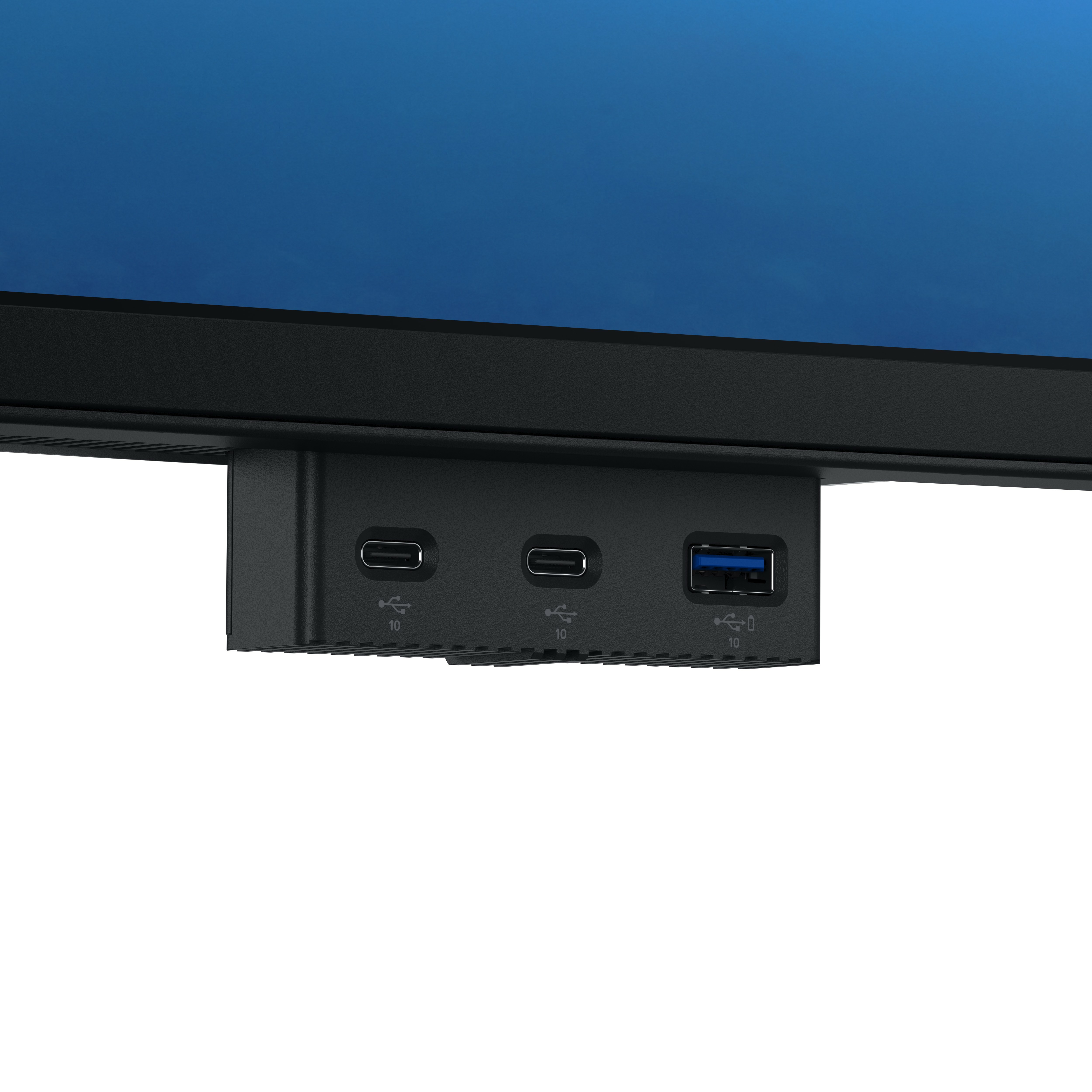 Ein schwarzer Anschlussblock mit zwei USB-C und einem USB-A-Anschluss.