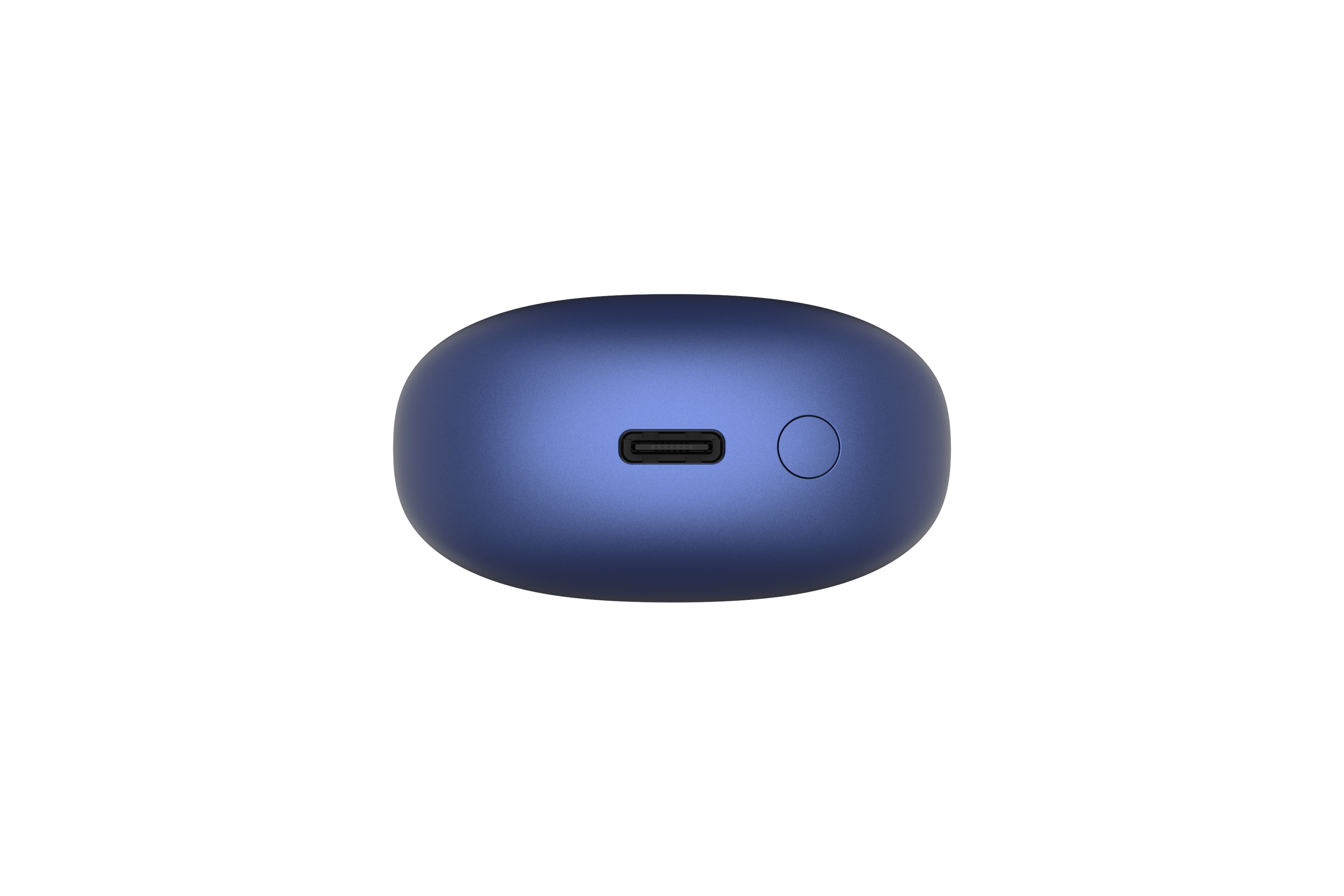 USB-C bağlantı noktasını ve bir düğmeyi gösteren, koyu mavi, oval şeklinde bir şarj portu.