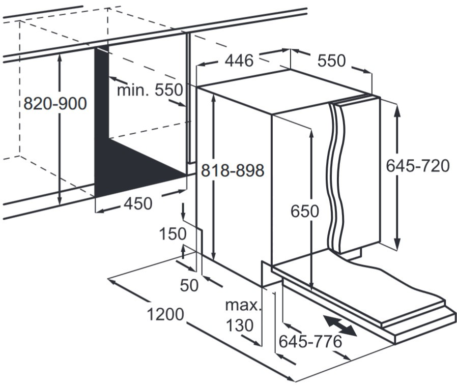 Rysunek techniczny urządzenia z wymiarami i pomiarami.