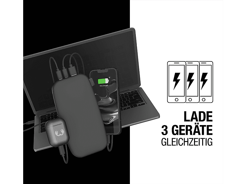 FRESH N REBEL Powerbank, PD 65W Schnellladung, tragbar, Powerbank 27000 mAh Storm Grey