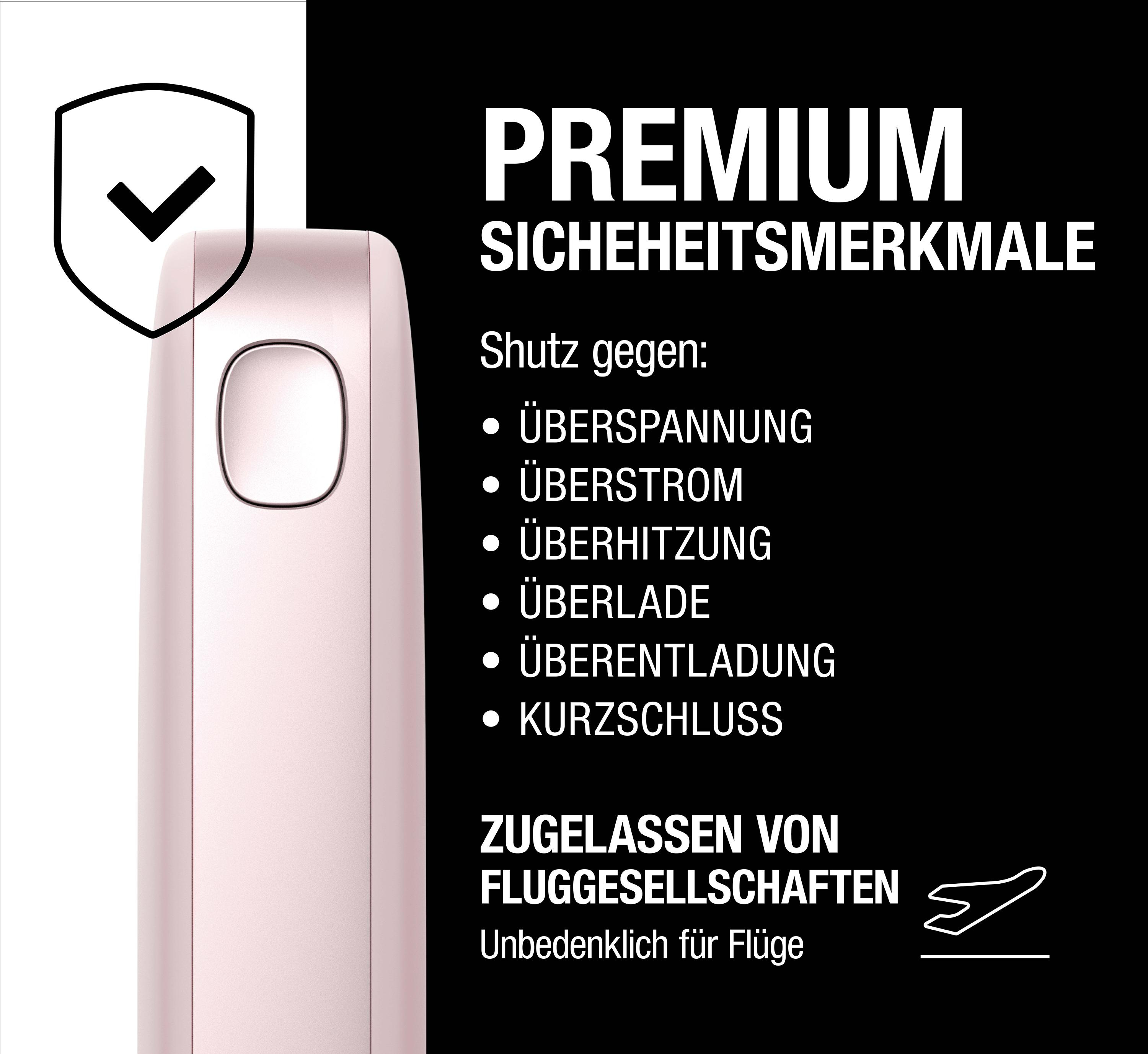 Ein pinkfarbenes Gerät mit schwarzem Text und einem Schildsymbol.