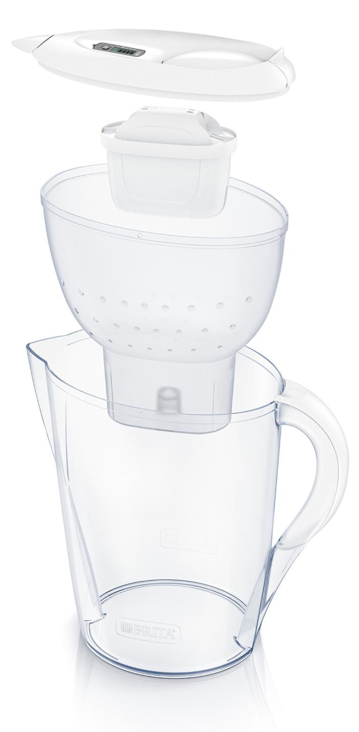 Rozebrany dzbanek z filtrem do wody Brita, pokazujący elementy.