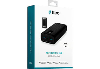 TTEC PowerSlim Trio LCD 20.000mAh PD 22,5W Dahili Kablolu Taşınabilir Şarj Aleti Siyah_4